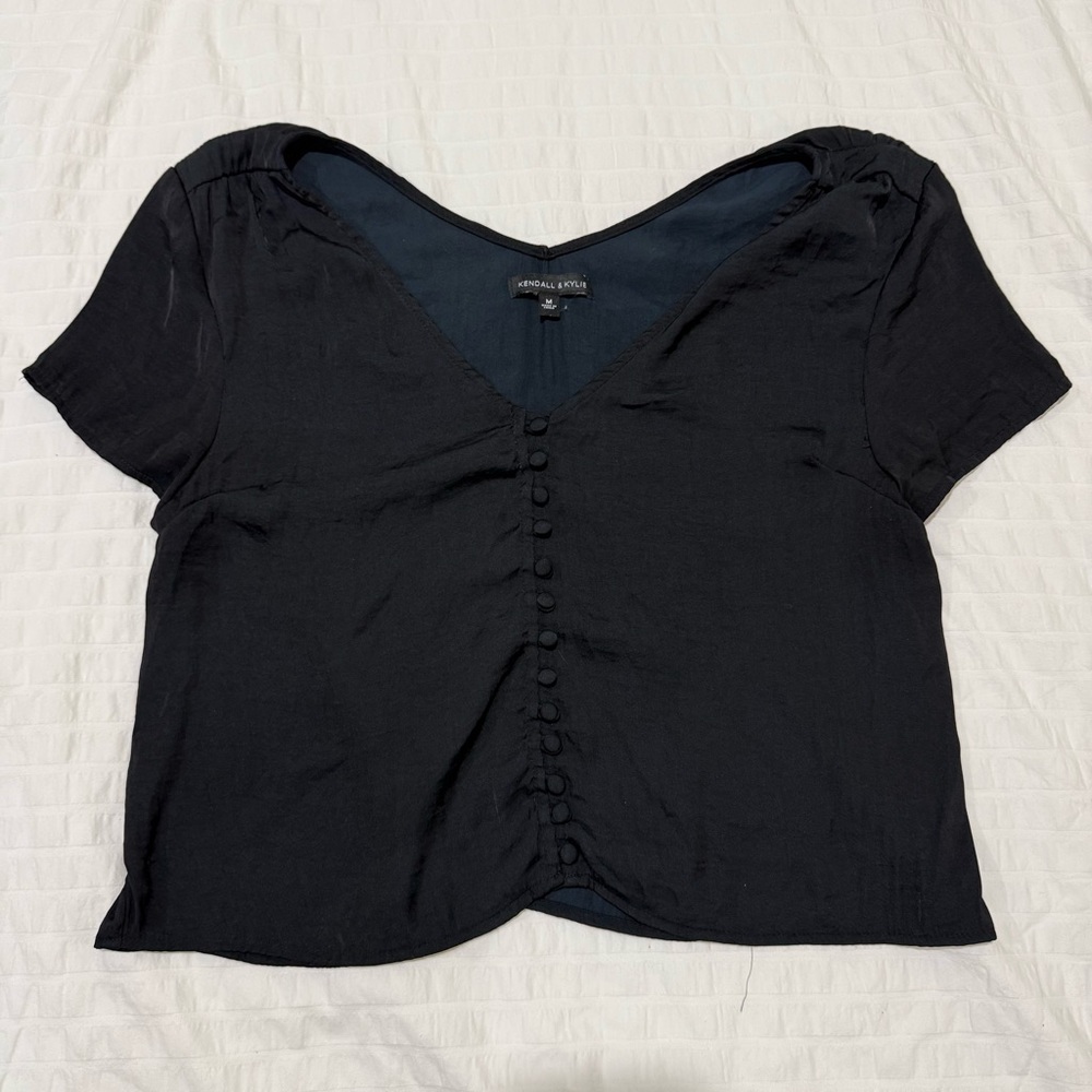 Kendall & Kylie Black V-Neck Blouse Size M